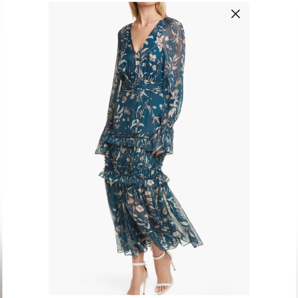 AMUR Silk Floral Blue-Green Maxi Dress Size 10